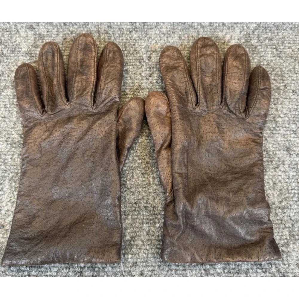 Women's Brown Leather Gloves Size L Acrylic Lined Hanes Her Way